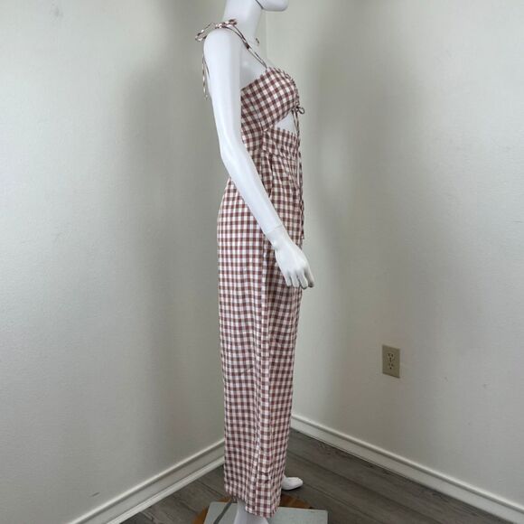 Song of Style Womens Size S Brown Senna Gingham Cutout Wide Leg Jumpsuit Pants - Picture 8 of 15